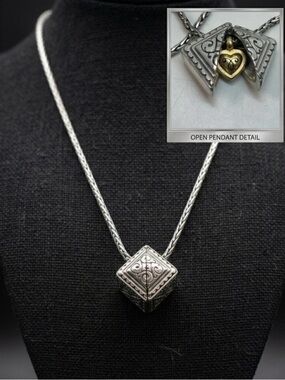 Brighton Two-Tone Heart Bow Pendant Necklace — Silver and Gold 1952